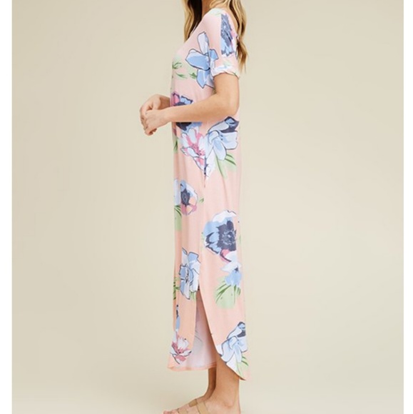 Peach Floral Open Back Maxi Dress - Picture 3 of 8